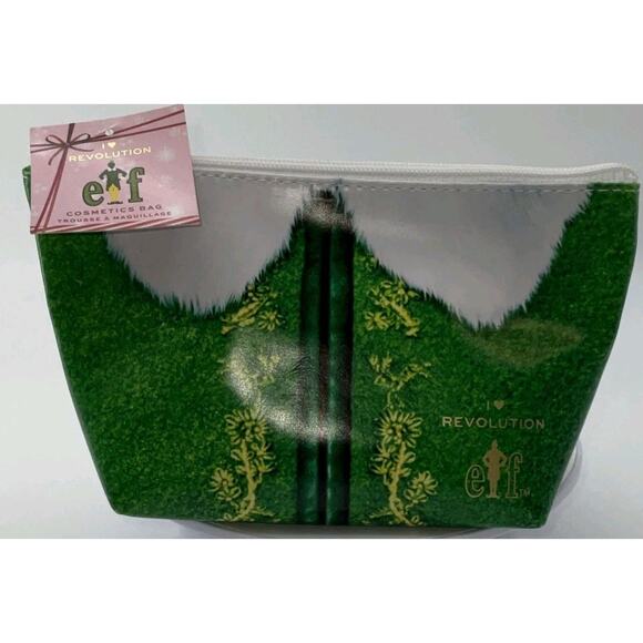 BUDDY Christmas Elf Green White Makeup Cosmetic Zip Bag I Heart Revolution NWT - Picture 1 of 6